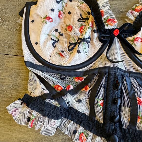 For Love & Lemons Lace Bow Corset Top NWT 32DD Coquette Renaissance Bustier Sexy - Picture 12 of 15